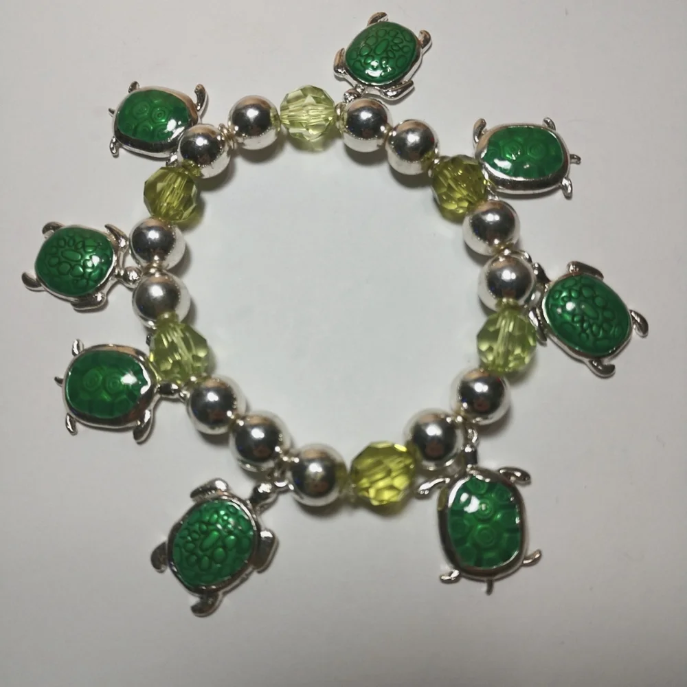 🆕🐢Turtle 🐢 Charm Bracelet Sterling Silver Beads on Heavy Stretch Cord New - Picture 4 of 10